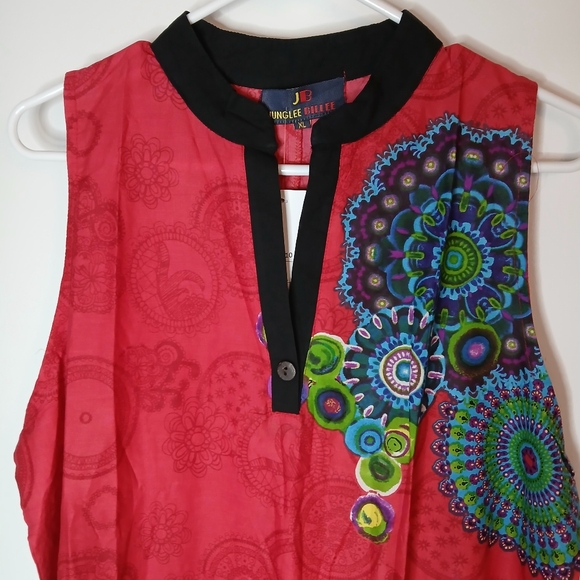 JUNGLEE BILLEE Red Sleeveless Dress with Artistic Patterns, Size XL - Picture 3 of 9